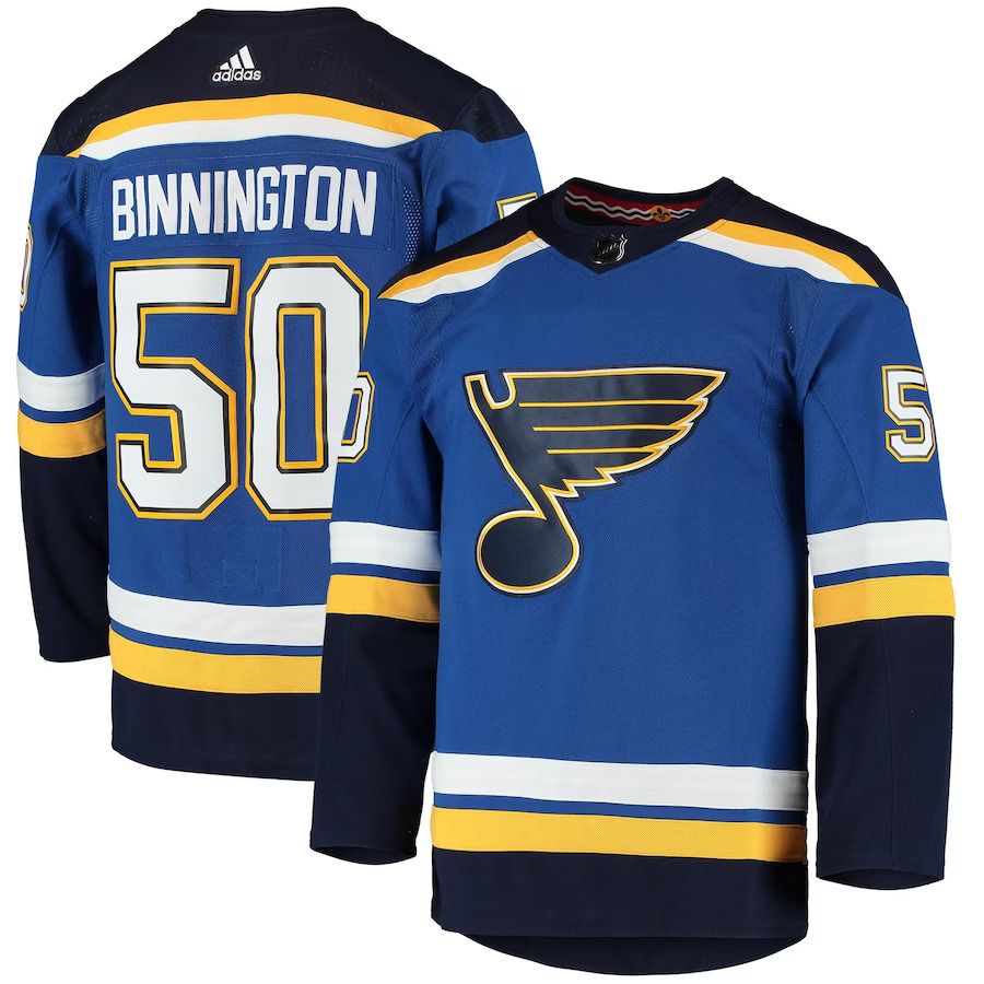 Men St. Louis Blues #50 Jordan Binnington adidas Blue Home Authentic Player NHL Jersey